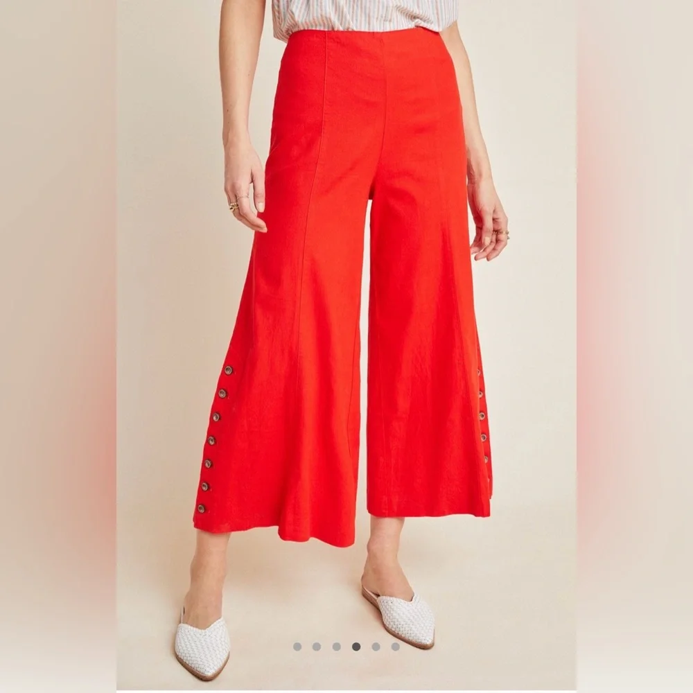 Anthropologie Bright Red Wide-Leg Pants 12 - Picture 7 of 10